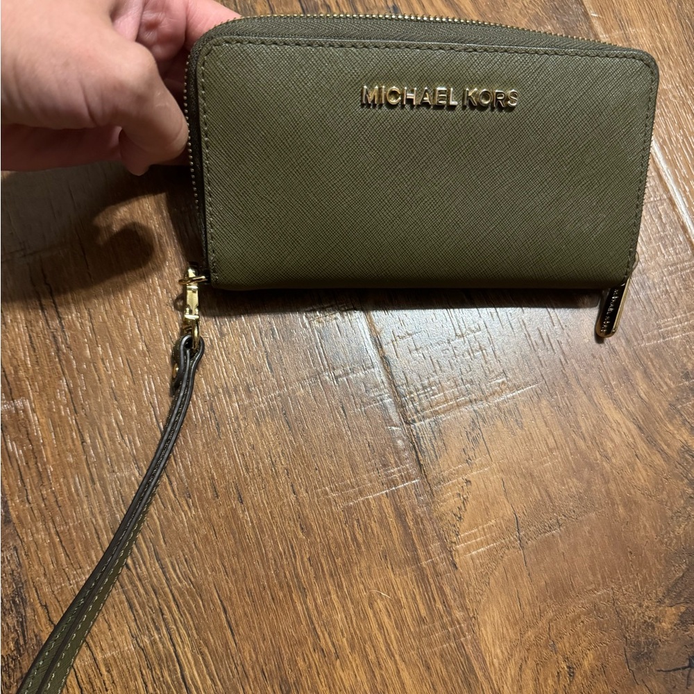 MK Green Wristlet & Crossbody Purse